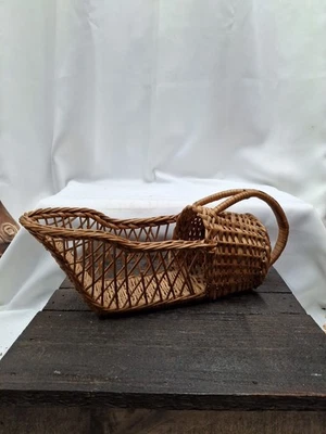 Vintage 1960s Boho Wicker Wine Bottle Holder Made In Madeira Portugal  - Image 1 of 4
