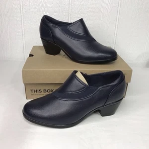 CLARKS EMILY 2 Dove Pump Navy Blue Block Heeled Shootie Women’s 9W Wide BNWB NEW - Picture 1 of 10