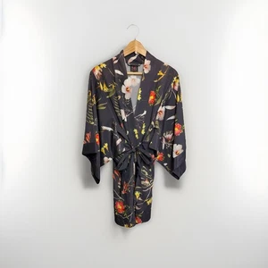 Abito da notte B BY TED BAKER grigio floreale raso kimono taglia UK 12/14 - Foto 1 di 12