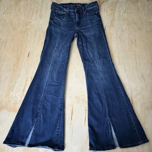 American Eagle Jeans Womens 6 Blue Festival Flare Mid Rise Stretch Dark Denim - Picture 1 of 16