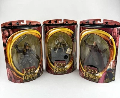 TOY BIZ Señor de los Anillos Dos Torres Lote de 3 Sméagol, Rey Theoden y Eomer Foto 1 de 4