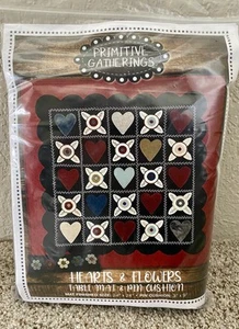 Primitive Gatherings HEARTS & FLOWERS Table Mat & Pin Cushion Quilt Kit- NEW! - Picture 1 of 5