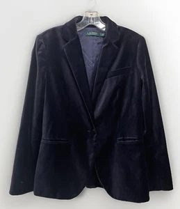 Lauren Ralph Lauren Navy Blue Velvet Blazer Women’s Size 6 Single Breasted - Picture 1 of 12