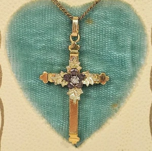 Collar Colgante Cruz Relleno de Oro Carretillas De Colección en Caja Original Diseño Flor - Imagen 1 de 18