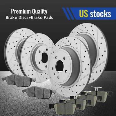 前后钻槽转子 + 垫适用于 2017 年 2019 福特 Escape FWD — 第 1/4 张图片