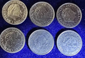 O. 1 Gulden Niederlande 6 Münzen verschiedene Jahre. - Bild 1 von 14