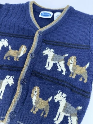 VTG Chill Stoppers Blue Knit Cardigan Dogs Puppy Sweater Buttons Sz 4T Acrylic - Image 1 of 4