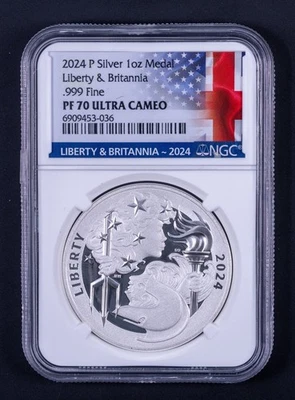 2024-P Liberty & Britannia Silver Medal NGC PF70 Ultra Cameo RB036 - Image 1 of 2