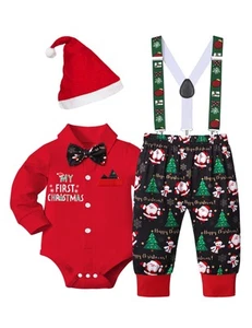 Baby Boy Christmas Outfit First Christmas Baby Boy Outfit Gentleman Red Rompe... - Picture 1 of 8