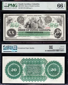 Amazing GEM++ UNC Columbia, SC 1872 $20 State Obsolete Note! PMG 66 EPQ! 2295 - Picture 1 of 3