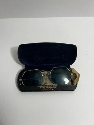 Vintage Octagon Glasses Blue Tint In Case - Image 1 of 4