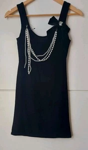 New Look Black Velvet Style Top/dress Size 4 Pearl Like Beads Included - Picture 1 of 3