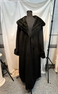 Women's Vtg Midnight Velvet Black Wool Blend Faux Fur Overcoat Plus Size 1X - Picture 1 of 10