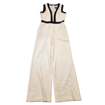 Mono Vince Camuto Talla 6 Blanco Con Borde Negro Noche Formal Adelgazante Nuevo con Etiquetas Foto 1 de 4