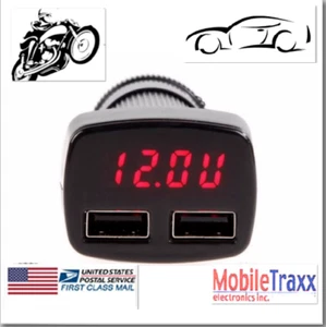 4 In 1 Dual USB Car Charger~Adapter~Voltage~"C"Temperature~Amps Current Meter - Picture 1 of 5