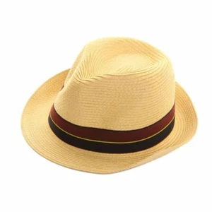MENS STRAW STYLE TRILBY FEDORA SUMMER SUN HAT STRIPED BAND - Picture 1 of 1