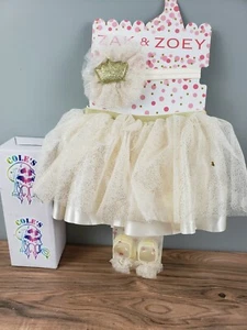 Zak and Zoey TuTu Headband Shoes Combo Set Size 12- 18 Months White Gold - Picture 1 of 4