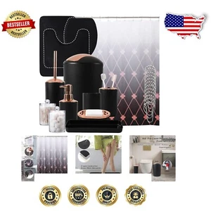 25PC Black Bathroom Set with Shower Curtain & Rugs - Elegant Home Solution - Picture 1 of 10