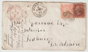 1873 LIVERPOOL REGISTRATO A MYRTLE STREET =466= NUMERI 4d & 1d TO LEDBURY - Foto 1 di 3