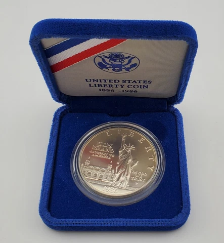 1986 P United States Commemorative Liberty Silver Dollar Uncirculated 90% Ellis Cover