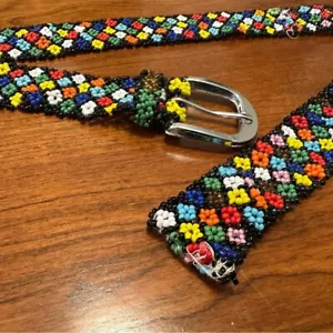 Vintage handmade beaded belt - black rainbow - Picture 1 of 3