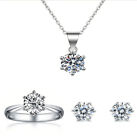 925 Sterling Silver Plated Classic 6 Prong CZ Earrings, Necklace & Ring (N½) Set