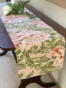 April Cornell 71"x13 Table Runner Pink Green Floral Pattern Flowers Cottage Core - Picture 1 of 4