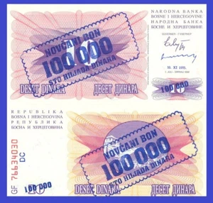Bosnia-Herzegovina P34a,100,000 Dinara, 1993 UNC - Emergency Overprint $17+CV!! - Picture 1 of 1