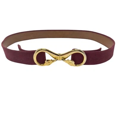 "Cinturón vintage Y2K cinturón de gamuza granate con hebilla de gancho de patos besados tono dorado 32""" Foto 1 de 4