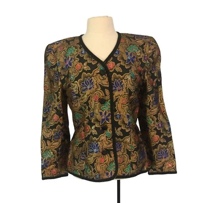 Blazer Talbots Kathryn Conover Vintage Mujer Negro Dorado Metálico Floral 36 Busto Foto 1 de 4
