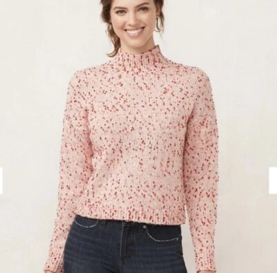 Suéter Pullover LC Lauren Conrad Mujer Talla Grande Rosa Rojo Tejido Confeti Foto 1 de 4
