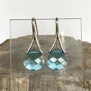 Sterling Silver Felicia Designs FD 925 Faceted Pear Blue Glass Dangle Earrings - Picture 1 of 24