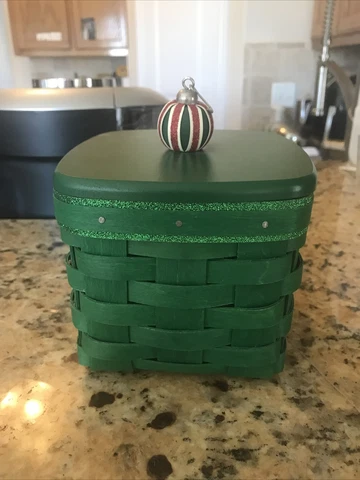 Longaberger Christmas Box shmrk Green Basket Set Lid, Liner, Protector Cover