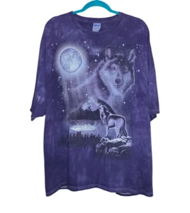 Lila Batik Herren 3XL Wolf heulender Mond Berg 100 % Baumwolle Tee T-Shirt - Bild 1 von 3