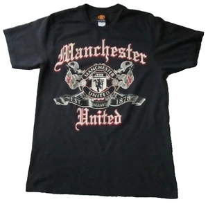 VTG MANCHESTER UNITED MUFC ENGLAND SOCCER FOOTBALL BLACK T SHIRT SZ S FREE SHIP! - Picture 1 of 3