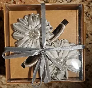 Serviettenring 4er Set Silber Band Blume Faux Edelstein Neu im Karton Geschenkset Hochzeit - Bild 1 von 7