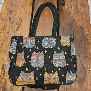 Vintage Laurel Burch Handbag Tote Purse Cat Faces Multi Color Sequins Lined EUC - Picture 1 of 9