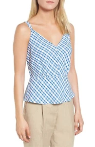 NWT $199 LEWIT Check Plaid peplum TANK Camisole LW379319 SZ S BLUE - Picture 1 of 6