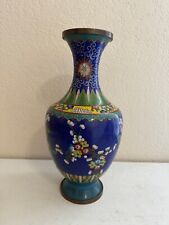 Vintage Large Chinese Blue Cloisonne Vase w/ Floral Decoration