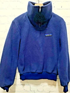 De Colección Años 70 Patagonia Primera Etiqueta Logotipo Grande 1/4 Cremallera Polar Para Mujer Mediano Azul C40 - Imagen 1 de 9