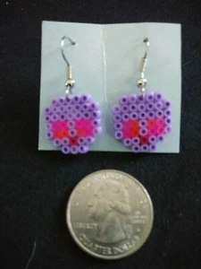 Purple Skull Mini Hama Bead Dangle Earrings - Picture 1 of 2