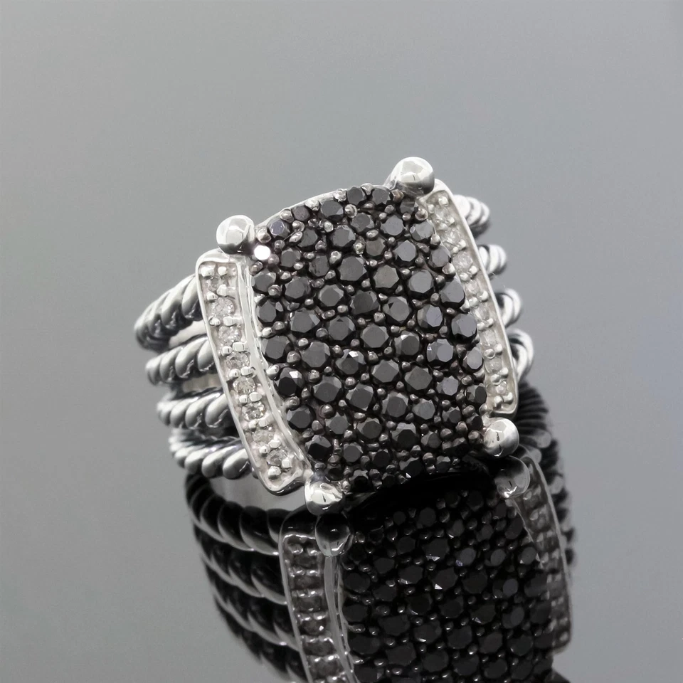 David Yurman White & Black Diamond Pave 925 Silver 16x12 Wheaton Ring Size 6 - Image 1 of 4