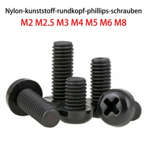 Kunststoff LinsenkopfSchrauben Kreuzschlitz Schwarz Nylon M2 M2.5 M3 M4 M5 M6 M8 - Bild 1 von 7