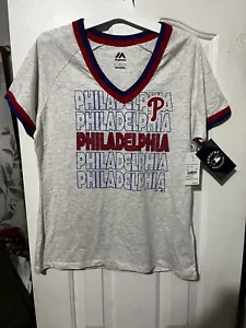 New MLB Majestic Athletic Womens Philadelphia Phillies SOFT Stretch T-Shirt Sz M - Picture 1 of 7