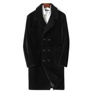 Sheep Double-breasted Coat Genuine Leather Men Long Fur One-piece Thickened Coat - Picture 1 of 17