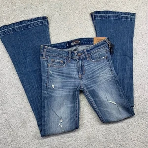 Hollister Flare Jeans Womens Size 1/25W Distressed Light Wash Denim Low Rise - Picture 1 of 18