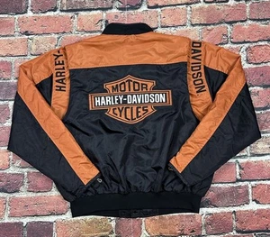 Y2K Vintage Harley Davidson Racing Bomber Jacket Zip Up Men’s XL/XXL Biker Nylon - Picture 1 of 17
