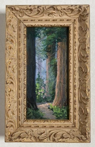 Vintage Original Miniature Oil Painting California Redwood Forest Tree Signed 94 - Picture 1 of 13