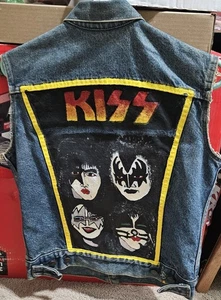 Giubbotto giacca jeans vintage Levis denim personalizzato dipinto a mano KISS - Foto 1 di 9