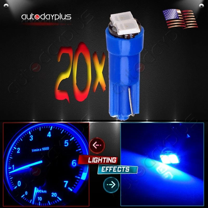 20X Blue T5 Wedge 2-2835SMD Instrument Cluster Panel Gauge Dash LED Bulb Light Foto 1 de 4